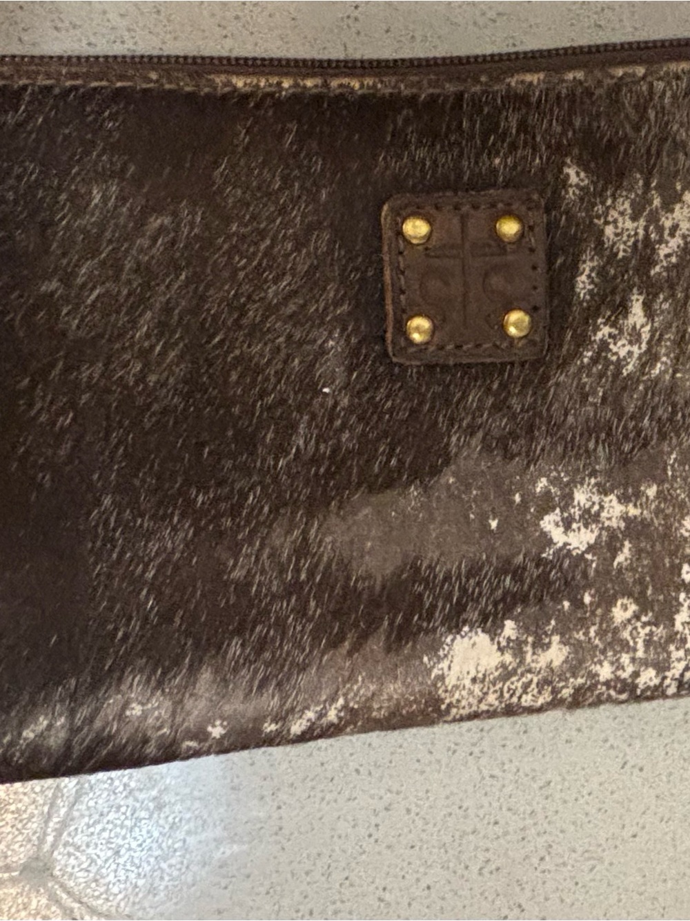 Brown Haircalf Zip Wallet with Gold Stud Detail - Unknown Brand